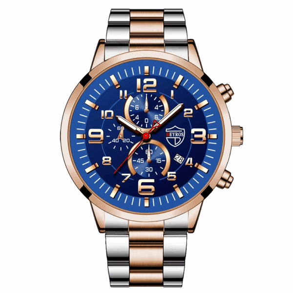 Men's Luxury Sports Chronograph Watch - Stainless Steel & Leather Strap