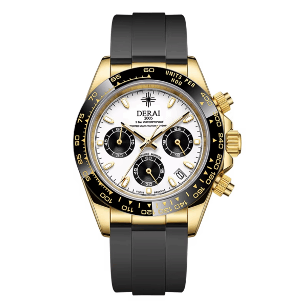 Men's Luxury Quartz Chronograph Watch – 40mm Ceramic Bezel & Sapphire Crystal